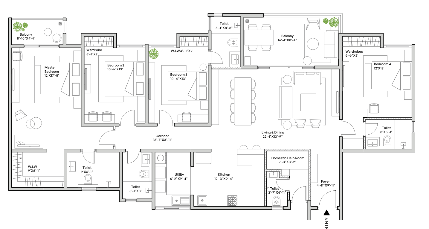 4 BHK floor plan