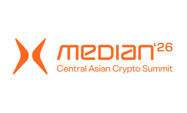 Median 26 Central Asian Crypto Summit logo in orange text and symbol on white background.