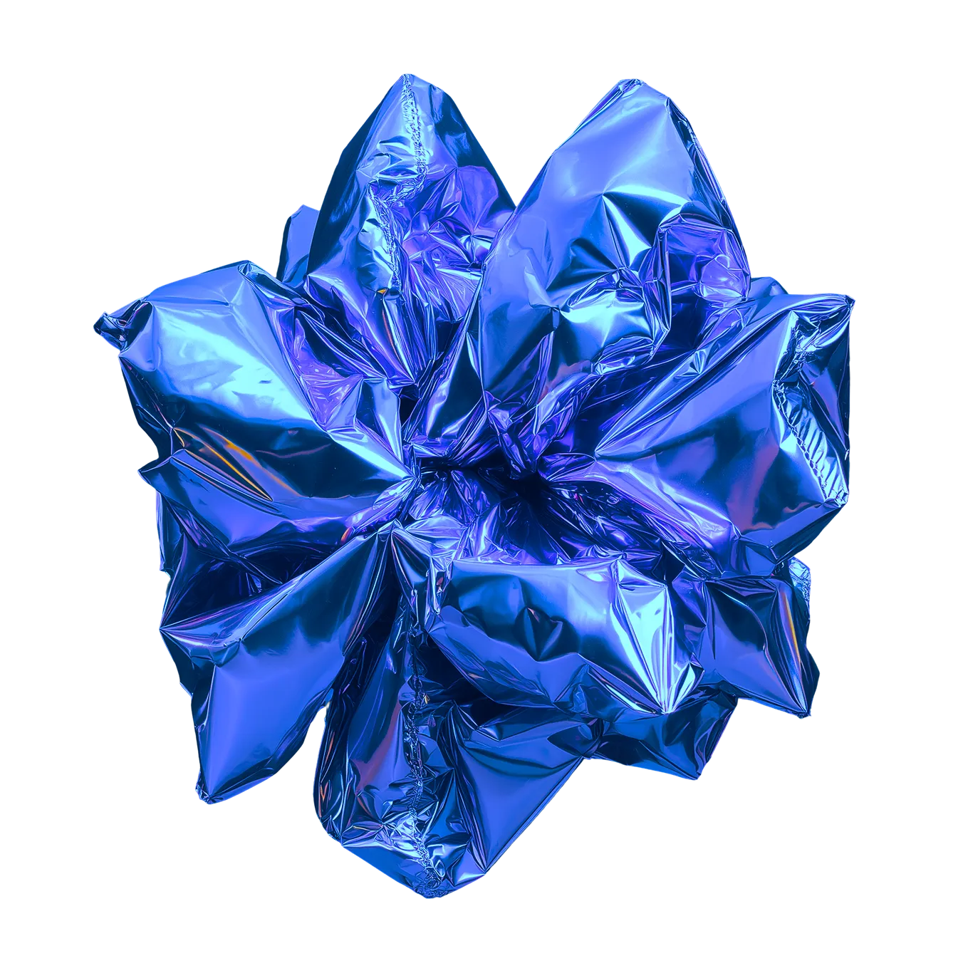 Shiny crumpled metallic blue foil sheet on black background.