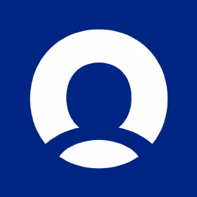 White user profile icon on a blue square background.