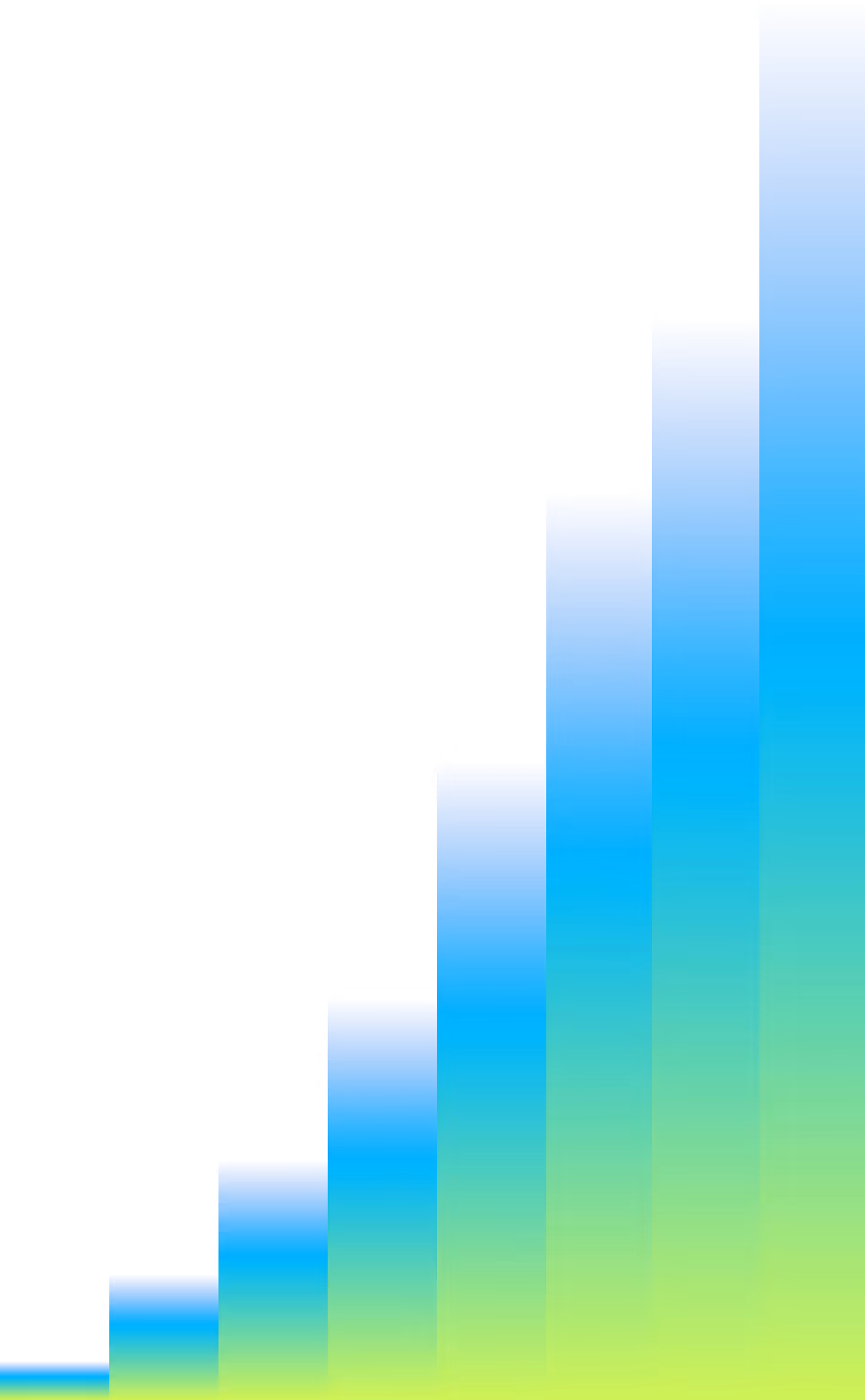 Gradient bar chart increasing in height from left to right in blue to green tones.