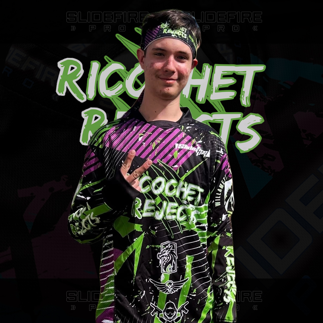 Competitive speedsoft player wearing custom sublimated Ricochet Rejects jersey by SlideFirePro.
