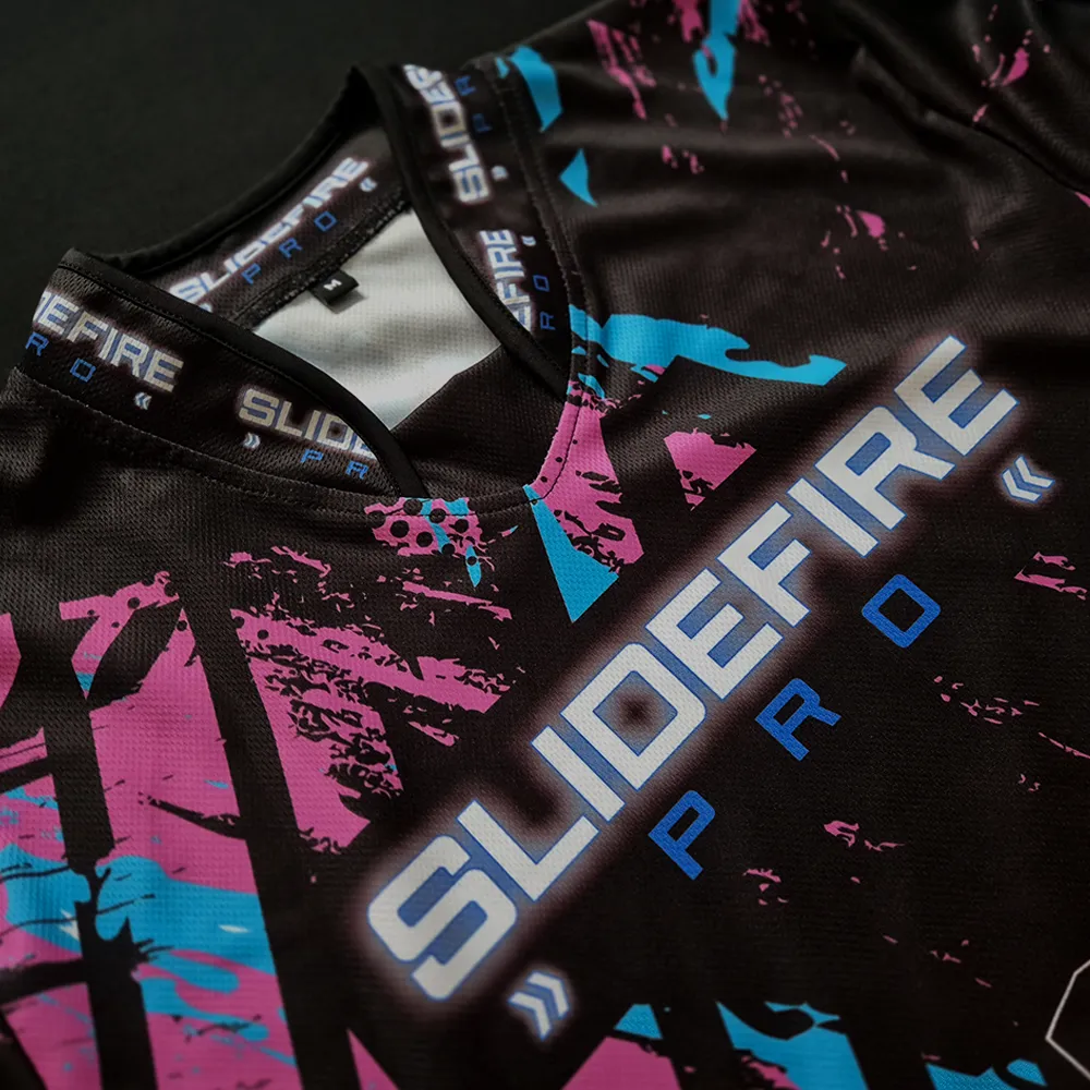 Close-up of custom speedsoft jersey with integrated chest padding for added front-impact protection during aggressive competitive gameplay.