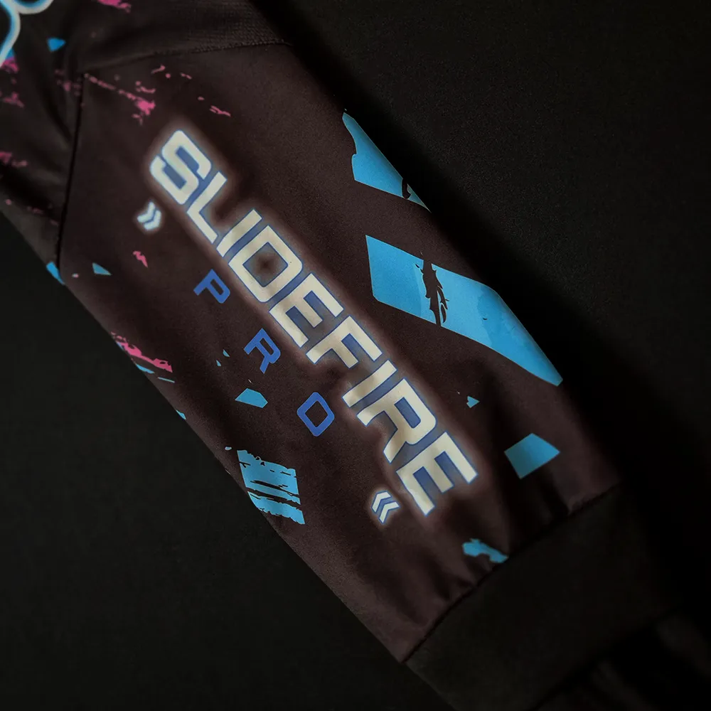 Custom speedsoft jersey with padded softshell forearm protection for improved durability and comfort during competitive play.