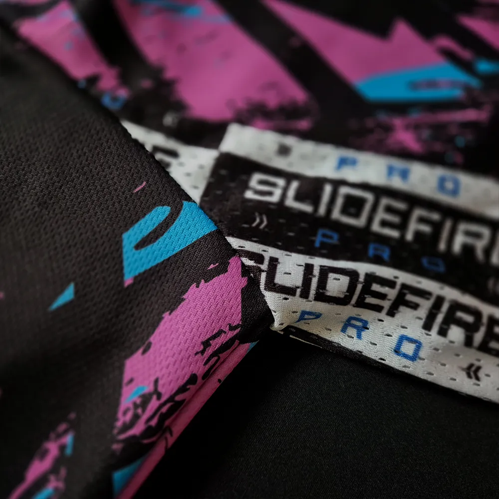 Breathable airflow mesh side panels on custom speedsoft apparel designed to improve cooling and ventilation during intense gameplay.