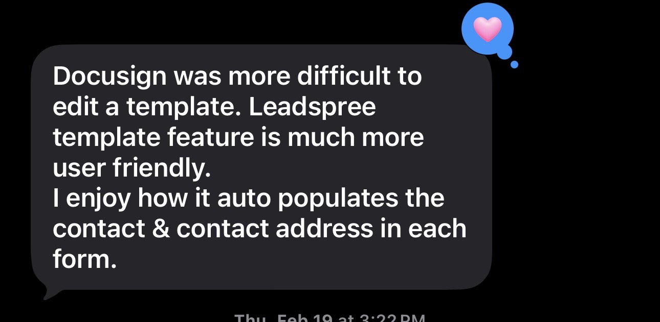 Text message about the LeadSpree template feature