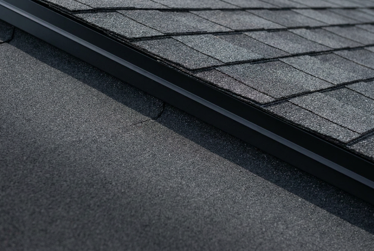 Close-up of roof flashing and underlayment detail