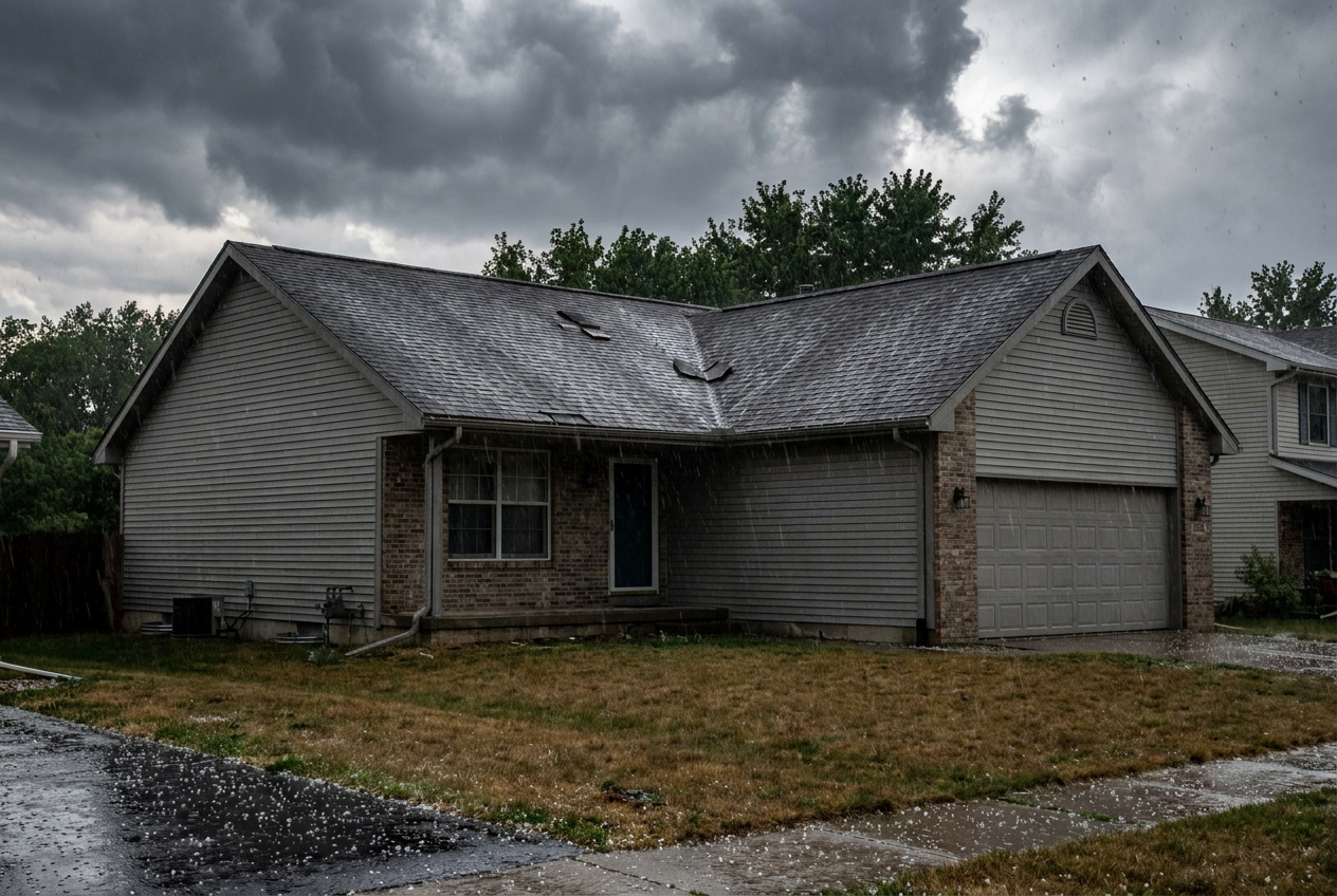 Storm damage on a residential roof