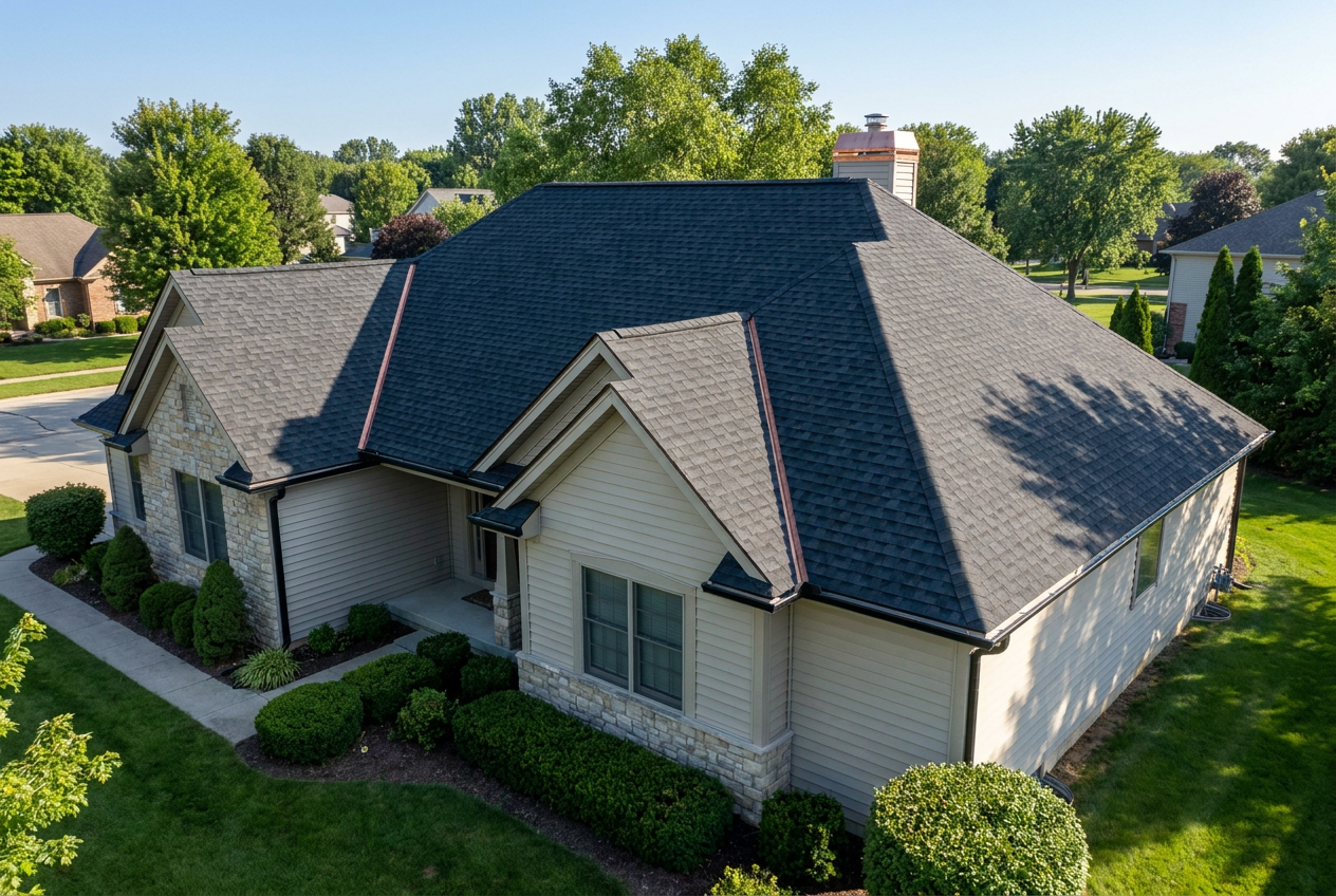Completed roofing project on a residential home