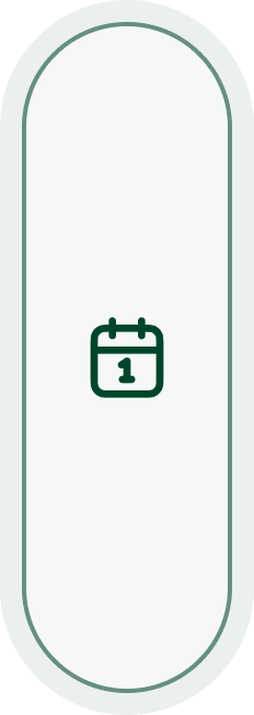 Icône de calendrier avec le numéro 1, entourée d'une forme ovale aux bords verts.