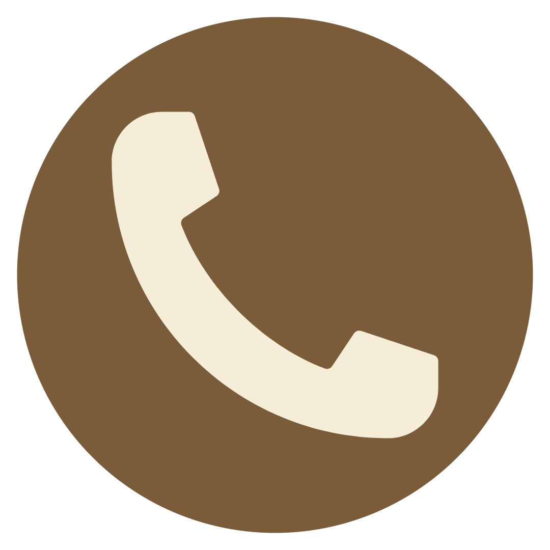 Kahverengi daire içinde krem renkli eski telefon ahizesi simgesi.