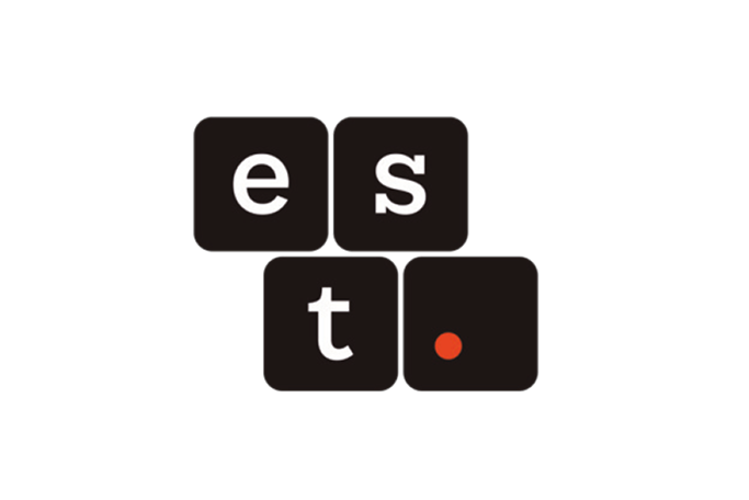 Logo with black squares containing white letters e, s, t, and a red dot on the bottom right.