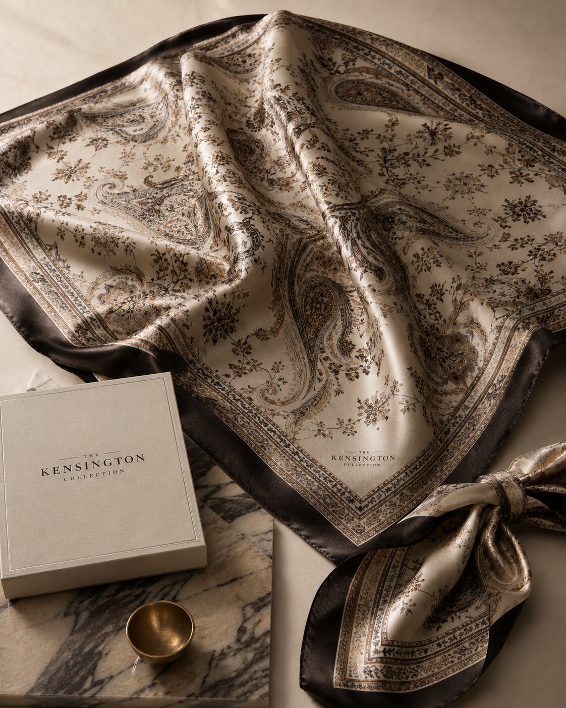 The Kensington Collection silk scarf on marble and brass
