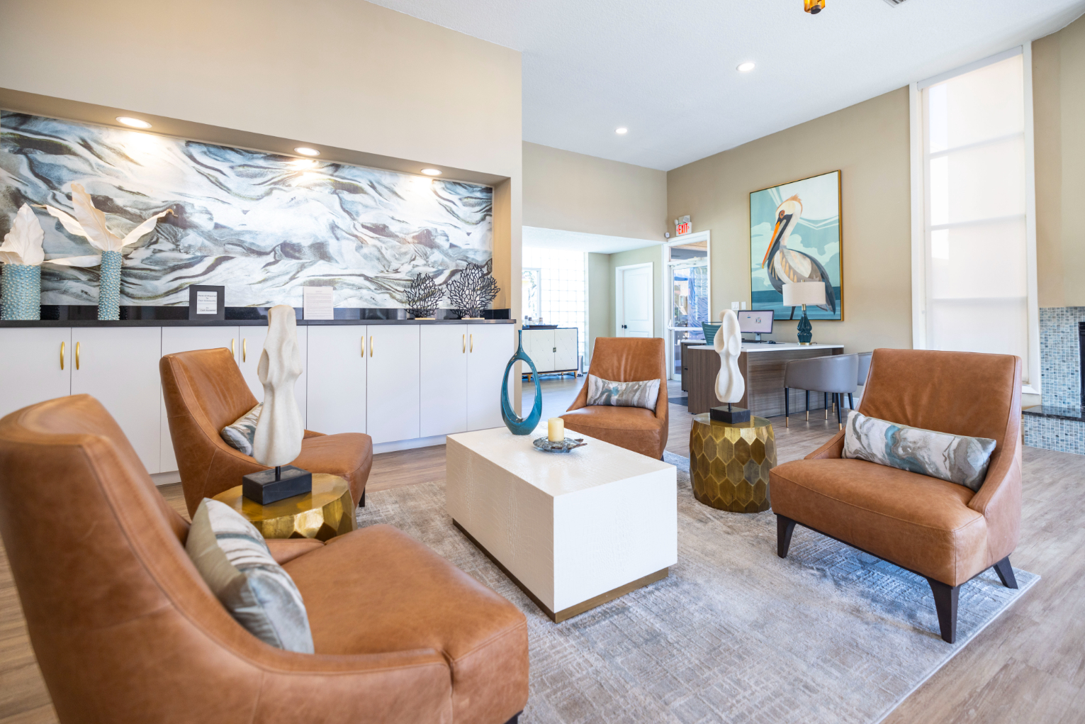 Lounge and leasing office with seating area