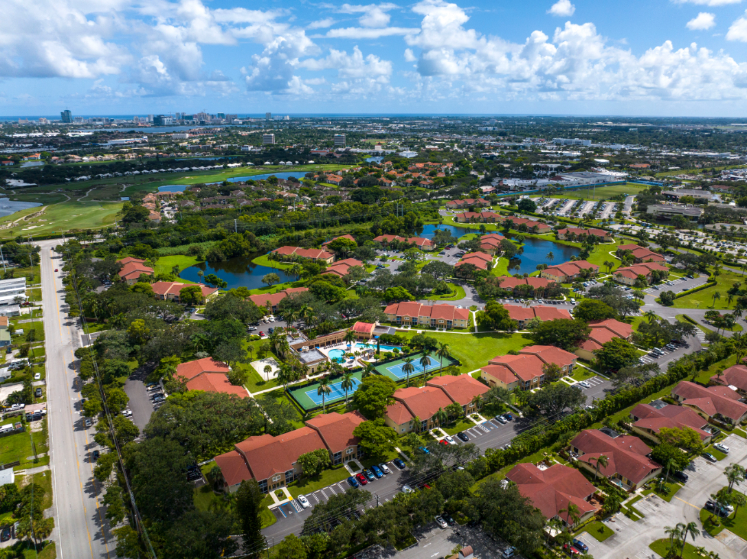 Drone shot of exterior and surrounding area