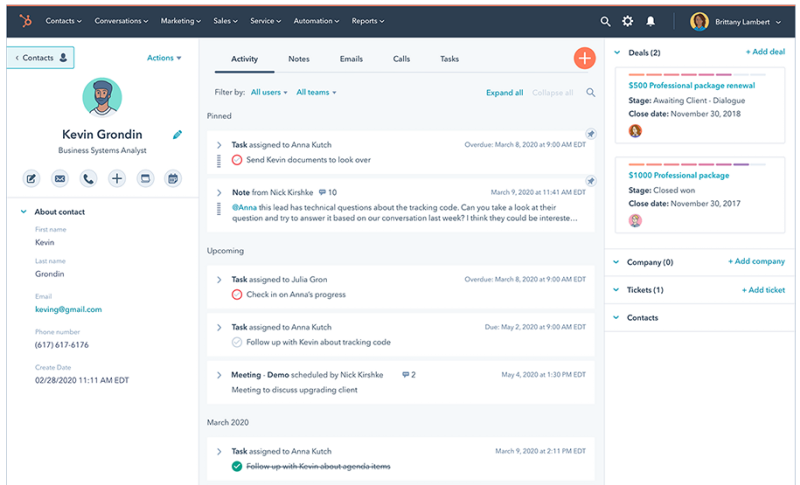 Hubspot CRM screenshot