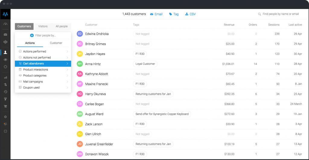 Metrilo CRM screenshot