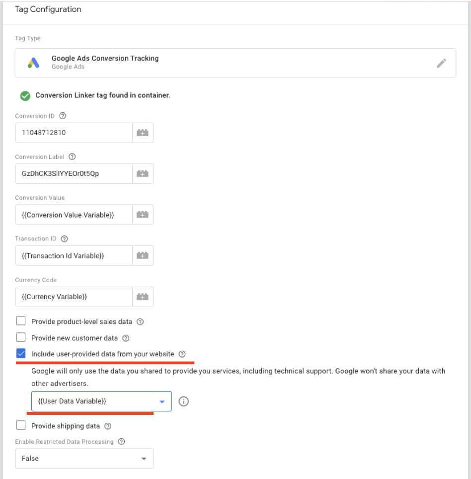 Check Include user-provided data from your website