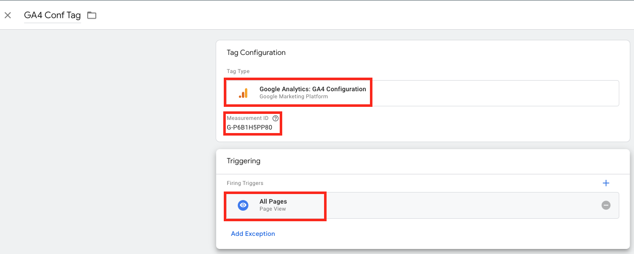 Create the GA4 Configuration tag in GTM.
