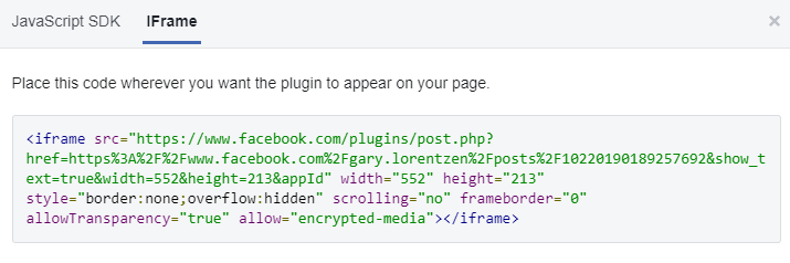 Paste the Facebook embed code into your website