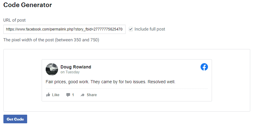 Copy the Facebook embed code