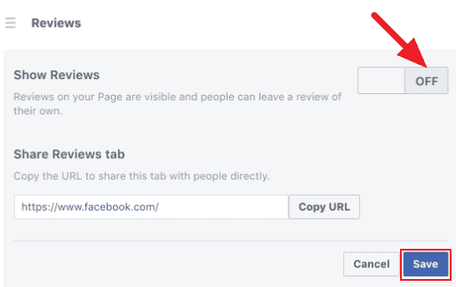 Turn off Reviews with the slider