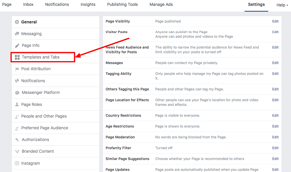Navigate to “Templates and Tabs”