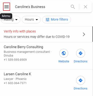 Google Business Listing Menu