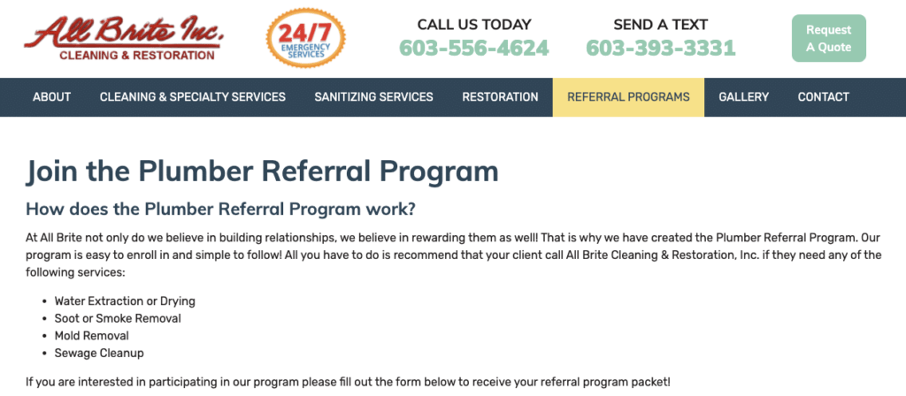 plumber referral program