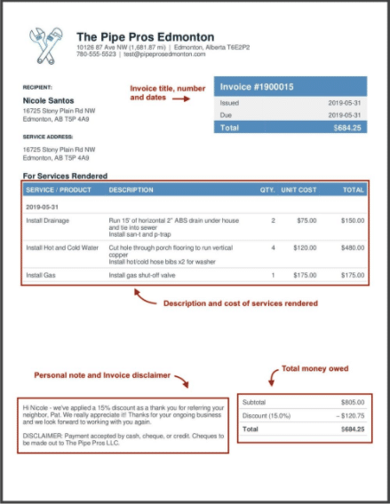 An invoice for a pipe company.