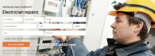 Electrician repair landing page.