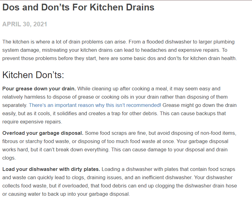Do's and Dont's of kitchen drains.