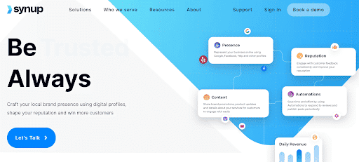 Synup homepage.
