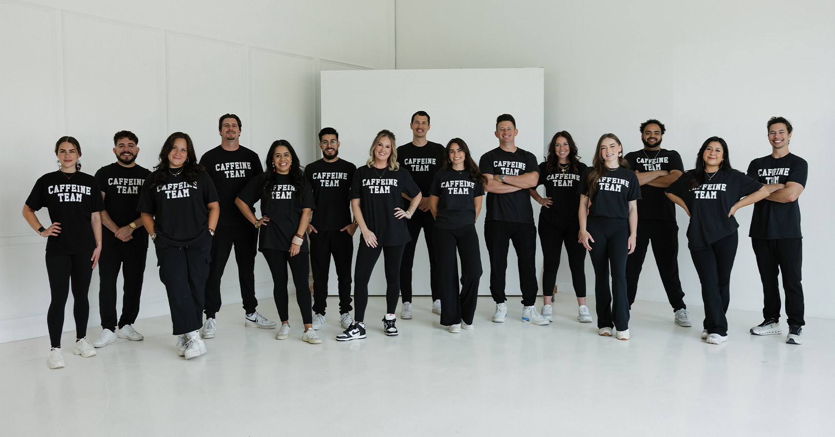 The Nightowl team poses for a team photo during a coffee cart shoot