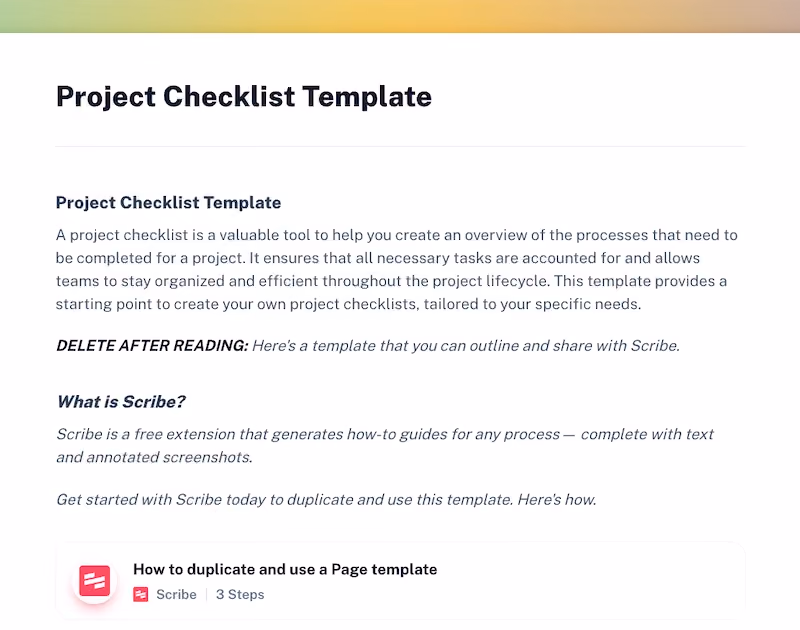 Free project checklist template: SOPs for business processes