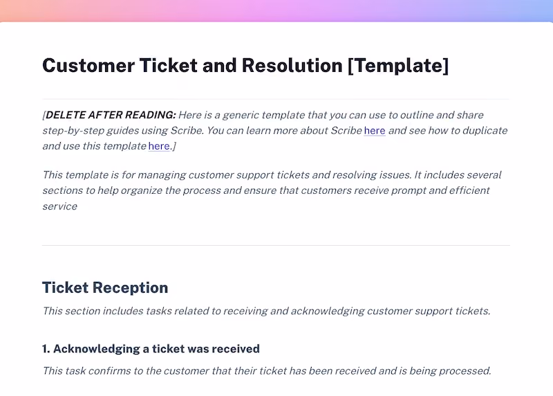 Free customer ticket and resolution template: SOPs for Business Processes