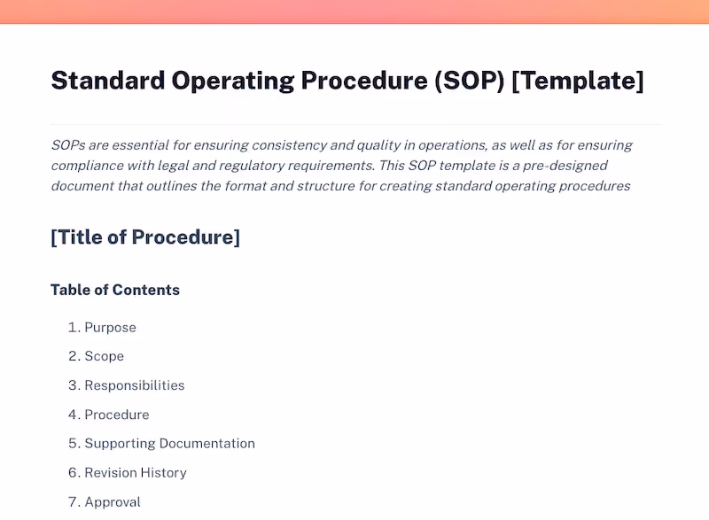 Free customizable standard operating procedure template: SOP for business processes