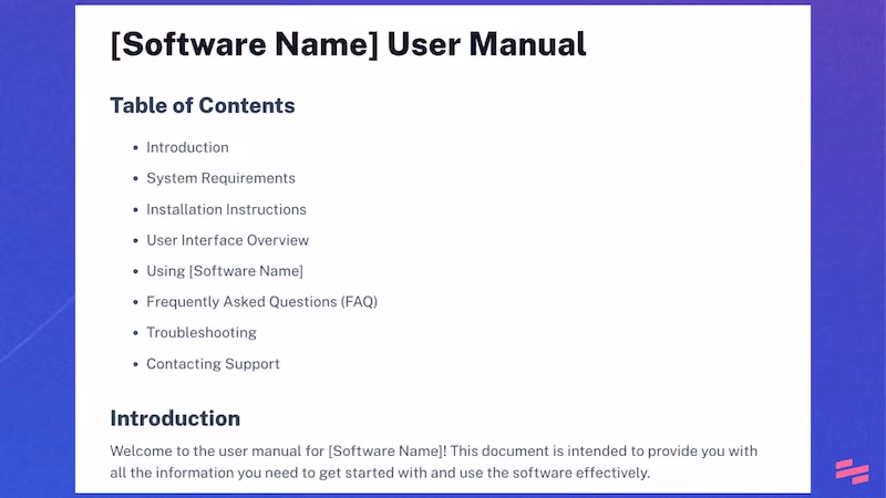 Free software user manual template