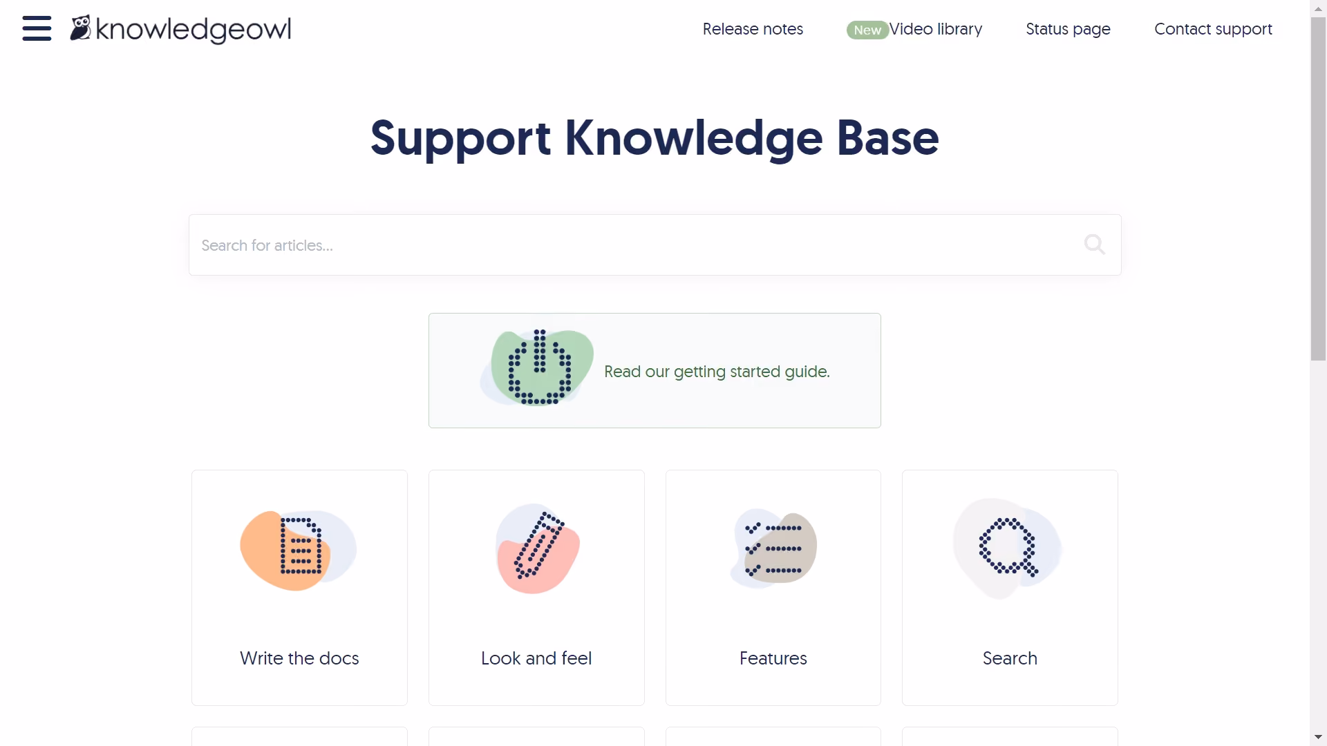 Screenshot from KnowledgeOwl help center page