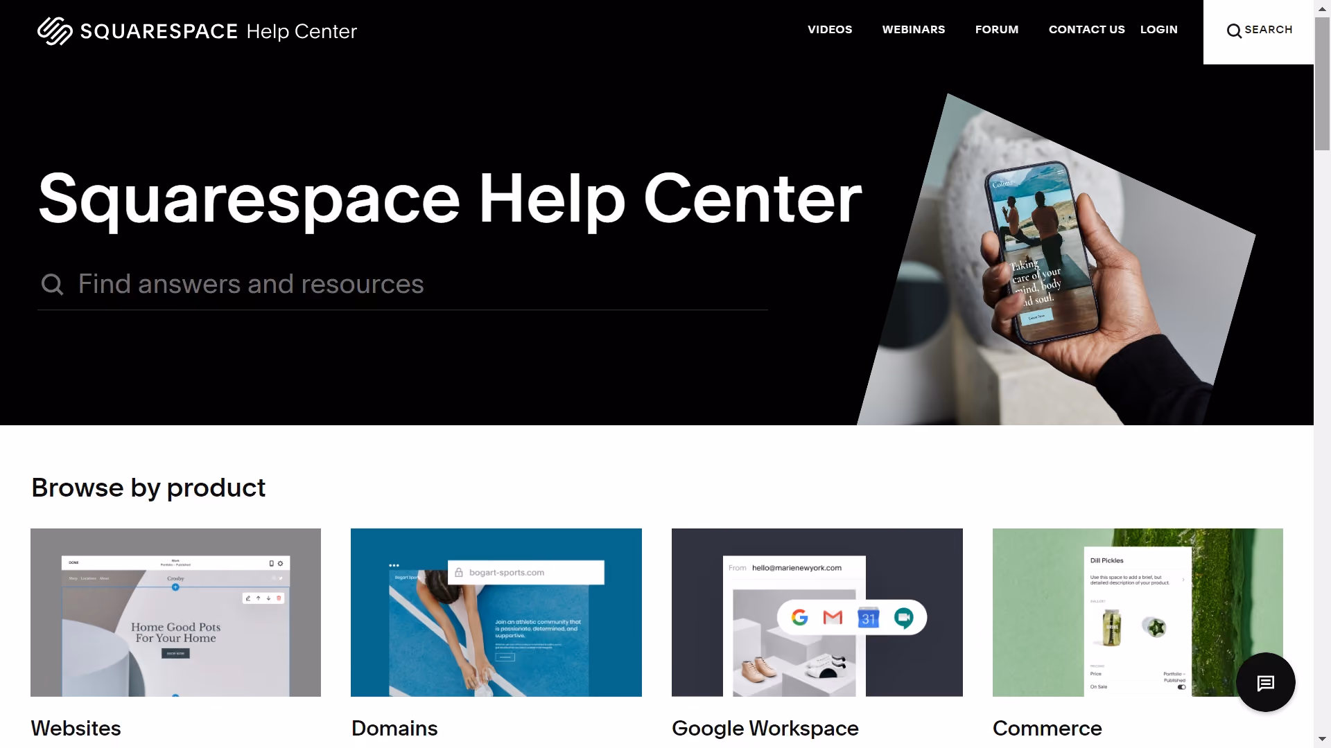Screenshot from Squarespace help center page