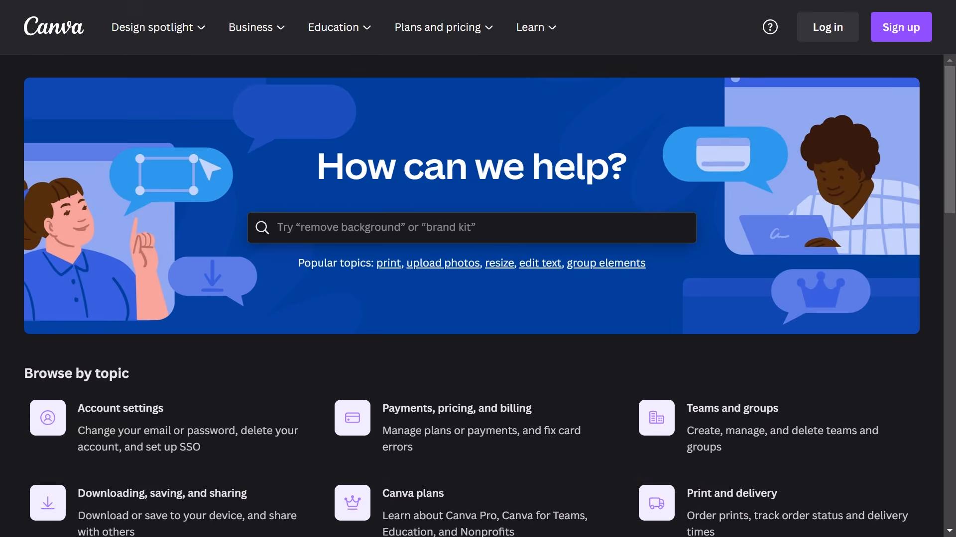 Screenshot from Canva help center