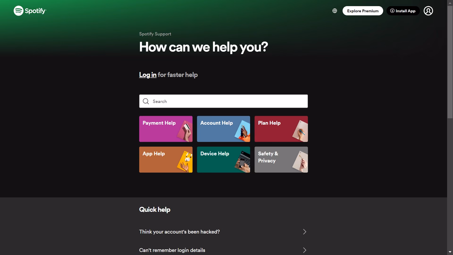 Screenshot from Spotify FAQ page