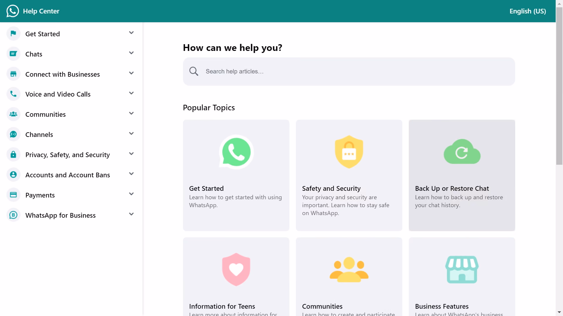 Screenshot from WhatsApp help center page