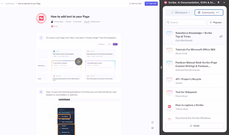 Scribe Sidekick opens side-by-side in any tool so users can access training manuals