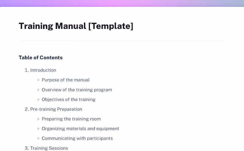 Free training manual template
