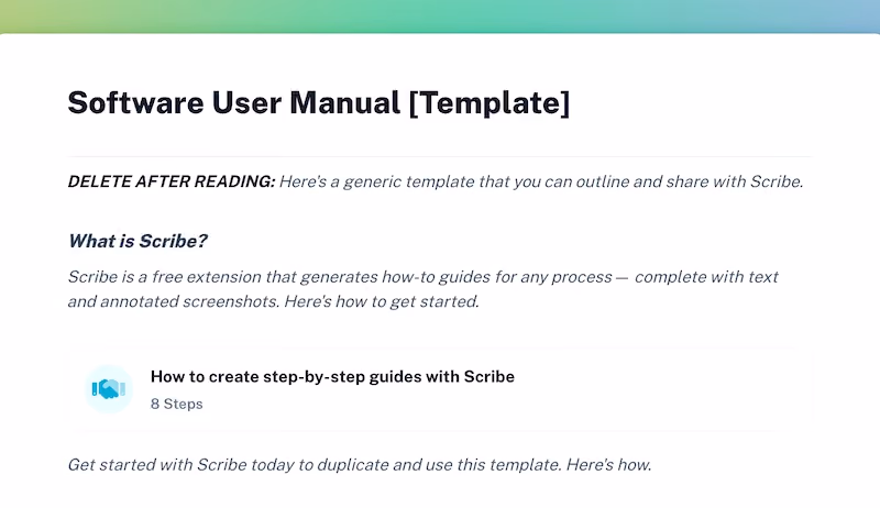 Free software user manual template