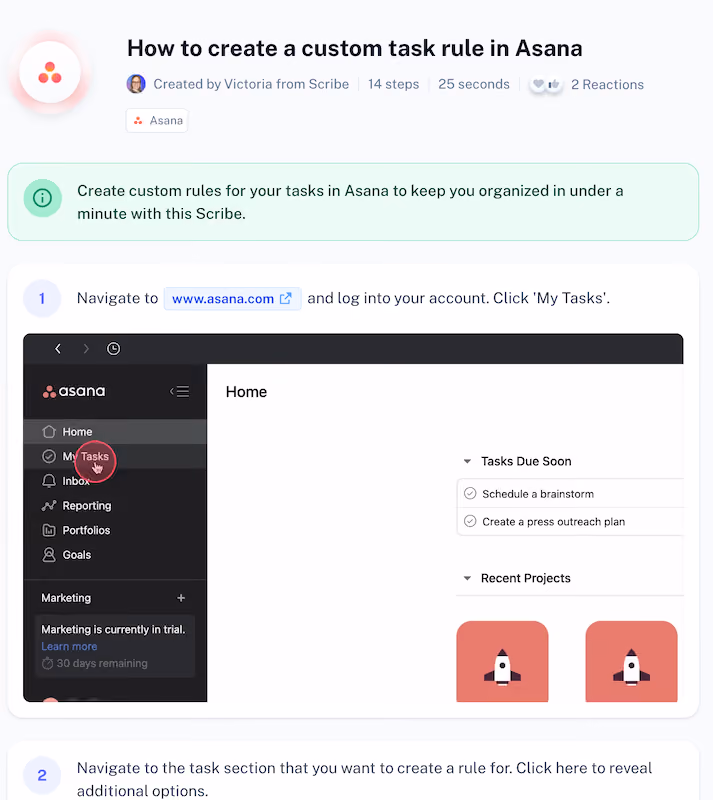 How to create a custom task rule in Asana - workflow documentation software