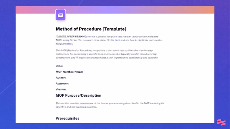 Free Method of Procedure template