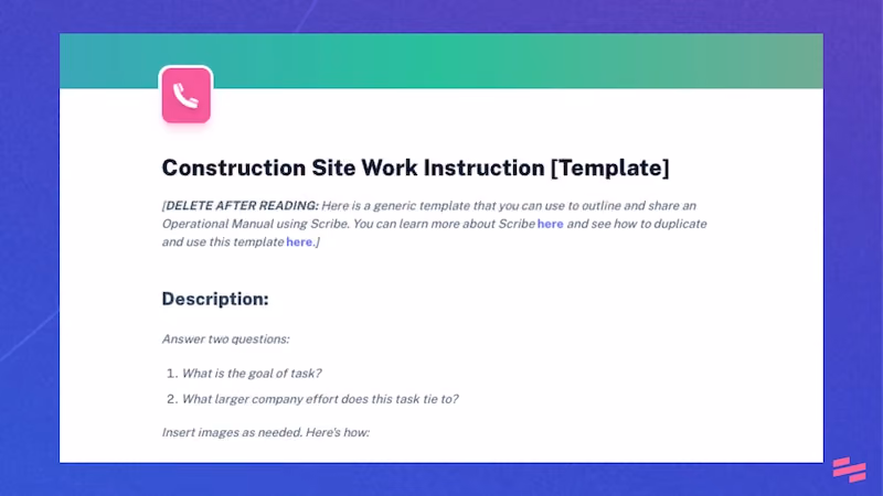 Construction site work instruction template