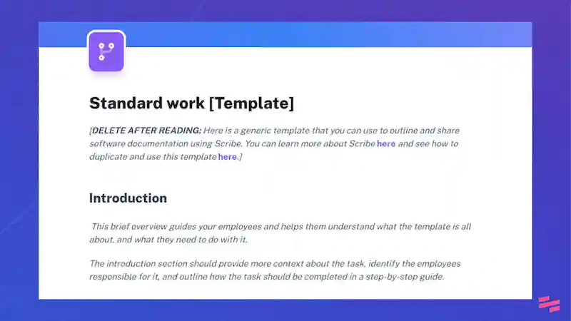 Standard Work Template: Handover Document Template